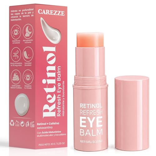 CAREZZE Contorno de Ojos en Stick con Retinol y Cafeína – Anti Ojeras y Bolsas, Hidratante con Ácido Hialurónico y Escualano, 10 g