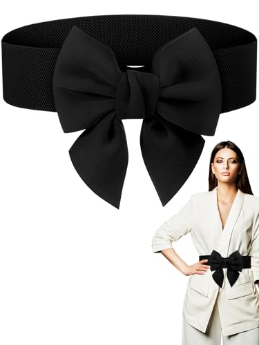 Geyoga Women Bow Belt Elastic Waist Belt Bowknot Stretchy Corset Dress Sash 2.4'' Wide