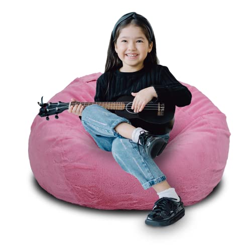 Luckyboy Kids Stuffed Animal Storage Bean Bag Chair Without Filling,Cozy Faux Fur Beanbag Cover For Kids Gift, Pink Girls Bean Bag,Plush Toys Holder And Organizer #TOP2