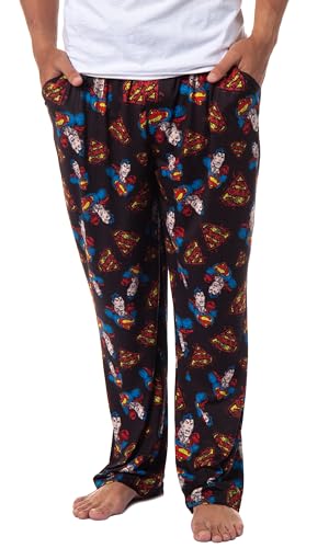 DC Comics Mens' Distressed Classic Superman All Over Pajama Sleep Pants (X-Large) Black