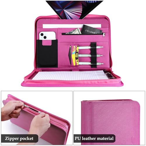 Image of ProCase Portfolio Business Padfolio Folder with Zipper -Magenta | Conference Meeting Executive File Legal Document Organizer with Pockets Letter Size A10 Writing Pad Notepad Padfolio