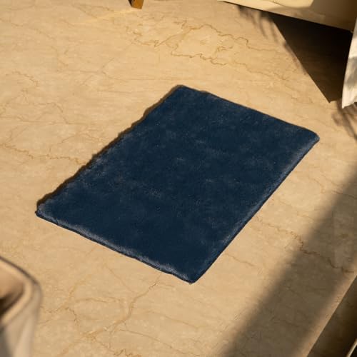 Image of Earthy Fables Feather Microfiber Rug /Mat, Thick, Quick Dry, Anti-Skid, Non-Slip, Machine Washable Floor Rug, Door Mat for Kitchen, Bedroom, Living Room, 60 x 40 cm - Navy