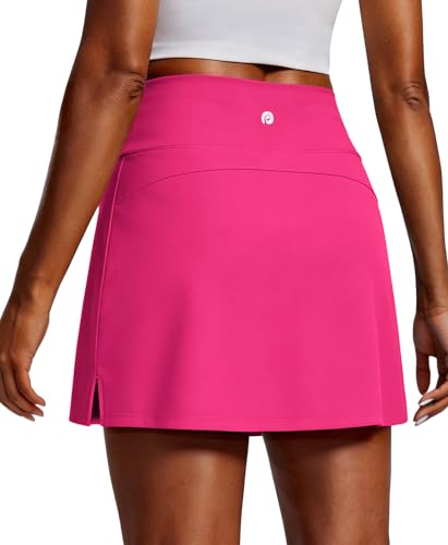 Pinspark Golf Skorts For Woman High Waisted Tennis Skirt With Shorts Pockets 16' Sports Skort Moisture Wicking Pickleball Skirts A Line Skorts Activewear, Hot Pink Large
