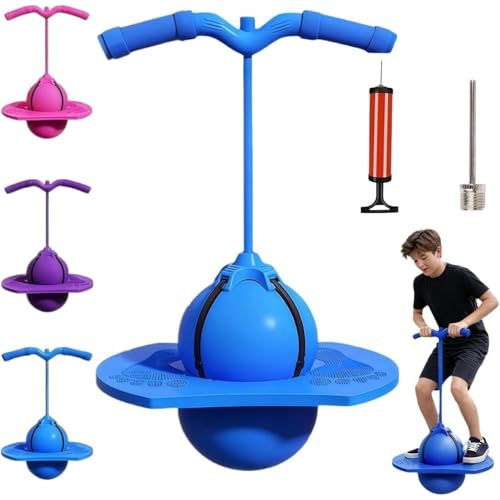 STOAT Balance hüpfball。Sprungball für Kinder, Pogo-Sprungball mit Griff, rutschfeste Oberfläche, Sportspielzeug für Haus, Garten & Innenbereich, ideal zum Spielen und Trainieren (blau)
