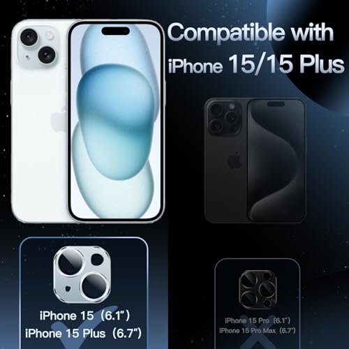 Image of JETech Camera Lens Protector for iPhone 15 6.1-Inch and iPhone 15 Plus 6.7-Inch, Full Coverage 9H Tempered Glass Ring Cover, Matte Metal Plate, Case Friendly, 1-Pack (Blue)