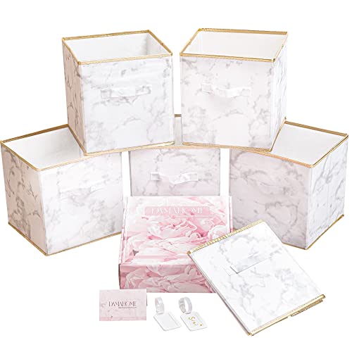 DAMAHOME Storage Cubes Organizer Bins - 11 inch Foldable Bins, Fabric Dual Handles Box, Closet Shelf Baskets, Nursery for Home&Office 6-Pack (Marble)
