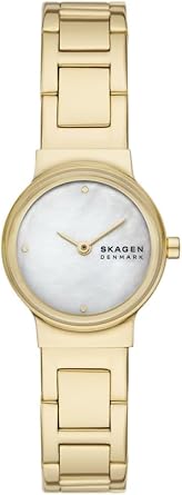 Skagen Women's Freja Lille Gold-Tone Stainless Steel Watch and Agnethe Pearl Bracelet, Set