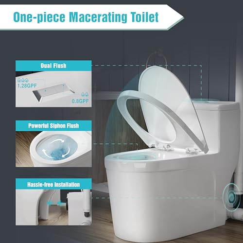 Sistema de inodoro macerador SUPERFLO con bomba maceradora de 600 W e inodoro monobloque, inodoro ascendente para sótano hasta 26 pies vertical y 262 pies horizontal miniatura 6