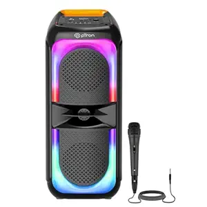 pTron Fusion Beats 40W Karaoke Bluetooth Party Speaker with Loud & Clear Stereo Sound, Vivid RGB Lights, 3 mtr Wired Mic, BT/USB/SD Card Playback, Portable Speaker & Type C Fast Charging (Royal Black)