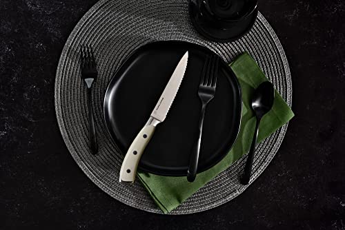 Dura Living Elite Steak Knives Set Of 8 - Forged High Carbon German Stainless Steel Premium Serrated Always Sharp Blades With Ergonomic Handle, 4.5 Inch Steak Knife Set, Cream #TOP3