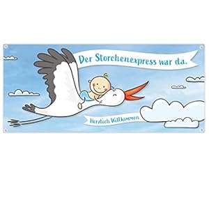 XXL Banner SET zur Geburt Baby I Blau I wetterfest I personalisierbar I inkl. Kabelbinder & Stift I 160 cm x 70 cm