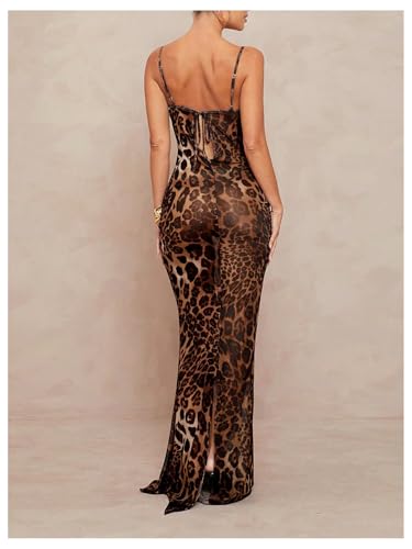 Image of GORGLITTER Women's Animal Zebra Tiger Print Maxi Dresses Y2K Cowl Neck Beach Vacation Summer Cocktail Formal Sundress