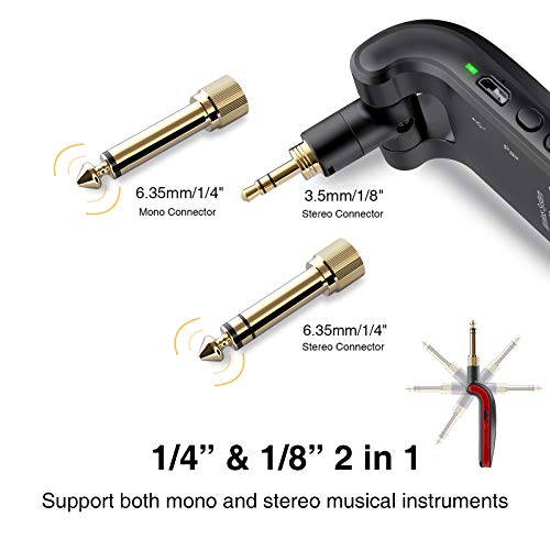 Lekato 2.4Ghz Wireless Guitar System 6 Channels Rechargeable Audio Wireless Transmitter Receiver For Guitar Bass Electric Instruments, Stereo And Mono 1/4” & 1/8” 2 In 1 Plugs (Black) #TOP1