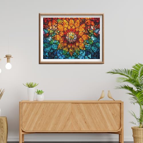 Rompecabezas de Vidrieras 'Flower of Life' para Adultos, 1000 Piezas, Desafío Extremadamente Difícil, Rompecabezas Mosaico Colorido de 70 x 50 cm miniatura 6