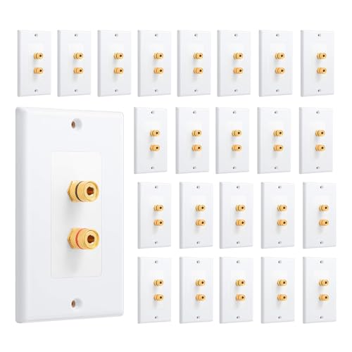Image of Weewooday 24 Pcs Speaker Wall Plate Gold Plated 2 Connector Banana Plug Wall Plate for in-Wall Speaker Wire, Surround Sound & Audio Systems