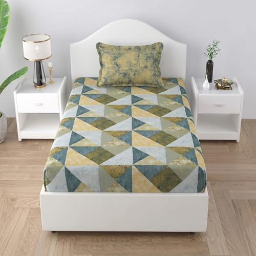 Image of Mafatlal 186 TC Autumn Delight Graceful Pure Cotton Single Flatsheet (60 x 90 Inch) | Breathable Summer Comfort | Wrinkle-Free Floral Bedsheet with 1 Pillow Cover, Fresh Green