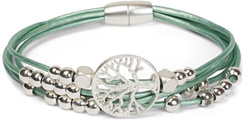 styleBREAKER Armband mit feinen Bändern, Lebensbaum Anhänger und Schmuckperlen, Magnetverschluss, Armschmuck, Schmuck, Damen 05040135, Farbe:Mint