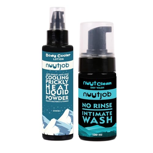 Image of Men's Intimate Grooming and Hygiene Combo | Body Cooler Dry Lotion + Nuut Clean Intimate Dry Wash | Sweat-Itch-Odour Control | Soothing and cooling | Anti-Bacterial Formula | 100 ml each
