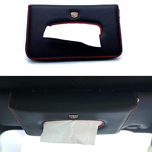 DEFTEN Car Visor Tissue Holder, Premium PU Leather Car Tissue Box Holder for Car Sun Visor Car Backseat and Vehicle Door Decorations for Cadillac XT6 XT5 XT4 CT6 CT5 XTS CTS SLS Escalade (Black)
