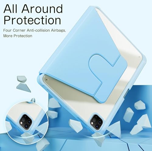 Image of TGK Rotating Case for iPad Pro 12.9 inch (2022 /2021 /2020 /2018, 6th /5th /4th /3rd Gen) with Pencil Holder 360 Degree Rotation Protective Trifold Stand Cover Clear Back (Sky Blue)