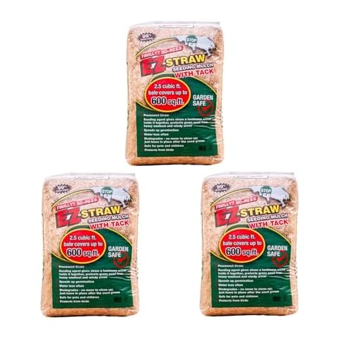 EZ-Straw Seeding Mulch with Tack - Biodegradable Processed Straw ? 2.5 CU FT Bale (Covers up to 500 sq. ft.) (3 Pack) Cover