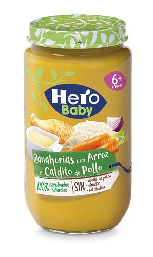 Hero Baby-Tarritos de Zanahorias con Arroz en Caldito de Pollo, Alimento Infantil para Bebés a Partir de los 6 Meses, 100% Ingredientes Naturales,Sin Aceite de Palma, Almidón,ni Sal Añadida-235g
