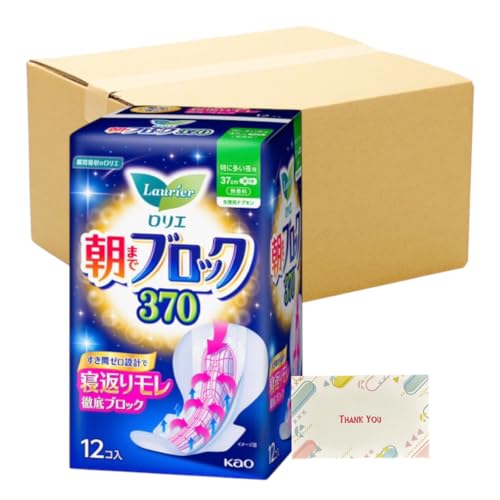 【まとめ買い 6個セット】花王 ロリエ 朝までブロック 特に多い夜用 羽つき 370 12個入 + Kunutonnオリジナルロゴ入りeおまけ付