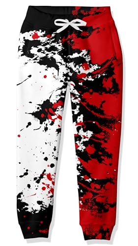 UNICOMIDEA Big Boys Cool Pants with Drawstring 3D Printed Flaming Fire Sweatpants for Girls Size 14 16 Spring Red Joggers for Youth Active Home Party Clothes