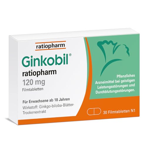 Ginkobil ratiopharm 120 mg Filmtabletten stärken die Gedächtnisleistung und Konzentrationsleistung* mit dem Extrakt aus Ginkgo biloba 30 Filmtabletten