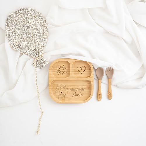 wunderwunsch - Personalisierter Baby Teller mit Saugnapf - Praktisches Kleinkind Zubehör mit Namen - Kinder Teller Rutschfest - Personalisierte Geschenke Geburt