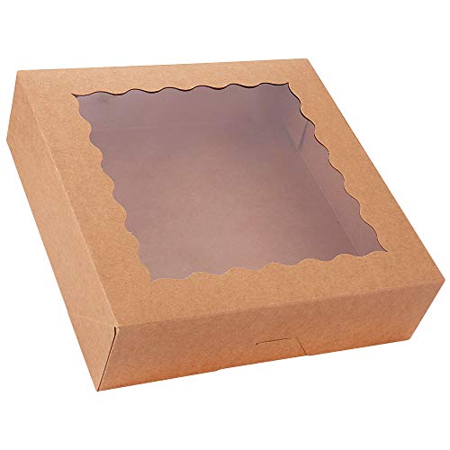 20-Pack Pie Boxes 12\" x 12\" x 2.5\", Bakery Boxes with Window, Brown Cookie Boxes, Auto-Popup Treat Boxes for Pies, Cakes, Muffins, Donuts and Pastries