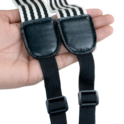 Image of Kadence UKSTP-MC01 Jamming Series Ukulele Strap | Soft Cotton Adjustable Clip-On Strap for Soprano, Concert, Tenor & Baritone Ukulele | Comfortable Shoulder Support | Black & White