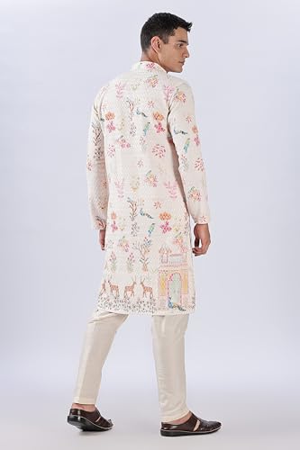 Image of BE ACTIVE Men's Cotton | Regular Fit Casual Mandarin Collar | Long Length Full Sleeves | Embroidered Indian Kurta