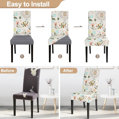 Image of SearchI Dining Room Chair Covers Set of 4, Stretch Printed Flower Kitchen Chair Slipcovers Removable Washable Parsons Chair Covers Protector for Dining Room, Hotel, Ceremony (Floral Pattern1)