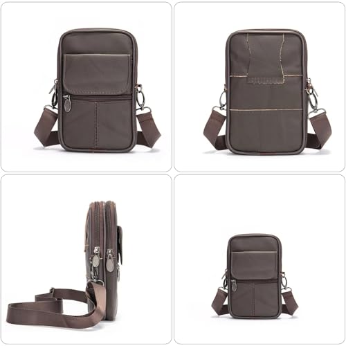 Bolso multifuncional de cuero vintage para hombre con compartimento para móvil y cartera 5