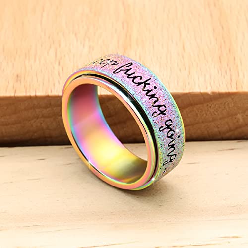 Spinner Ring Anxiety Ring for Women Men Titanium Stainless Steel Fidget Ring For Anxiety for Women 8mm Width Rainbow Color Size 10 - Thumbnail 4
