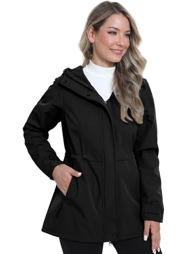 Women's Softshell Jacket Lightweight Waterproof Windbreaker Hooded Fleece Lined Insulated Coat for Outdoor Travel2