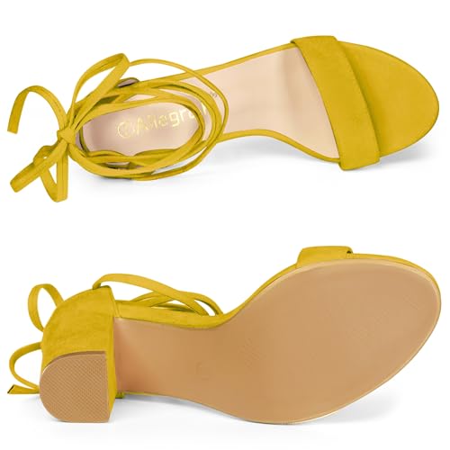 Allegra K Allegra K Women's Tie Up Strappy Heels Chunky High Heels Yellow Sandal 6.5 M US