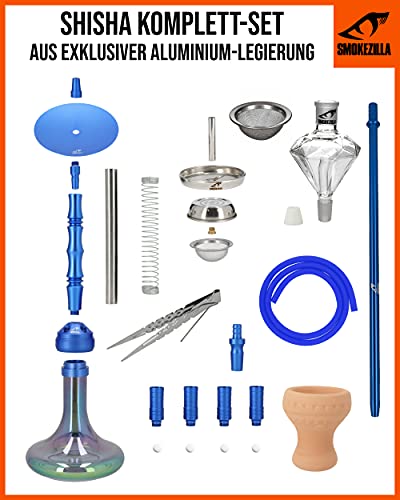 Smokezilla® MINYA Aluminium Rainbow Shisha mit 4 Adaptern | Mit Regenbogen Bowl ! (Blau Rainbow) – Bild 3