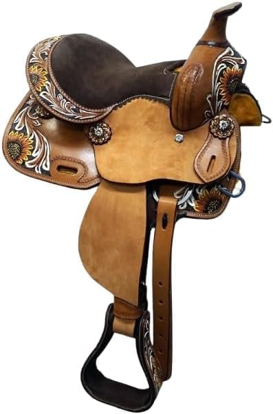 Western Barrel Racing Horse Saddle Handmade Premium Leather Comfort Horse Trail Equestrian Tooled Carved Horse Saddle Riding Horse Saddle Size: 10-18 inches...
