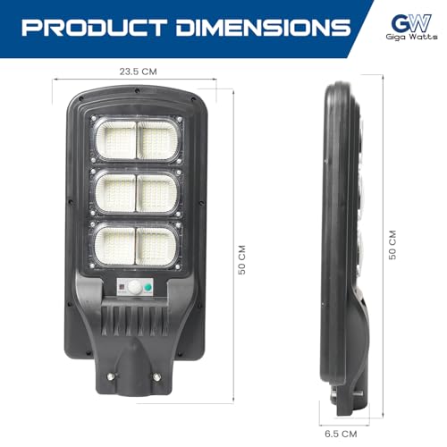 Image of Gigawatts 240 LED 90W Solar Street Light with Remote Control High Power 15Ah Battery Inbuilt 12W Solar Panel IP65 Water Resistant Outdoor Lamp for Wall Pathway Garden and Patio (1Pc, Cool White)