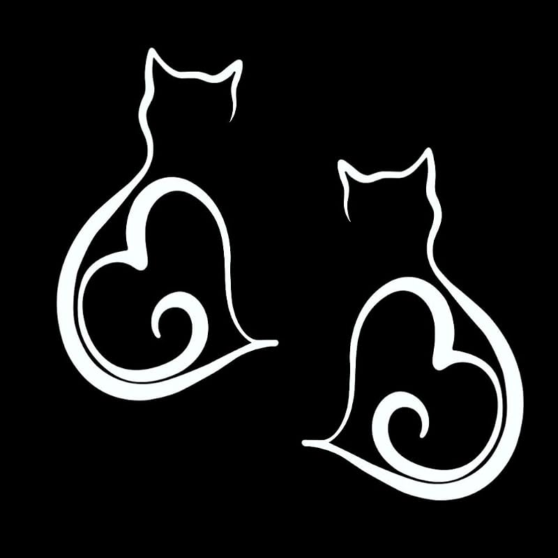 2 pegatinas de vinilo con forma de gato, 8 x 13 cm, diseño de corazón, para coche, camión, SUV, ventana, exterior, gatito, decoración de mascotas, #AZ89 (color blanco)