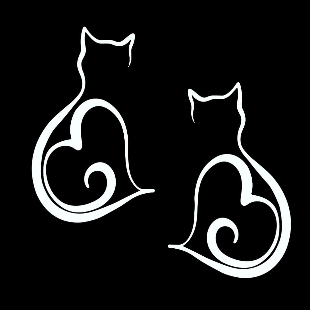 2 pegatinas de vinilo con forma de gato, 8 x 13 cm, diseño de corazón, para coche, camión, SUV, ventana, exterior, gatito, decoración de mascotas, #AZ89 (color blanco)