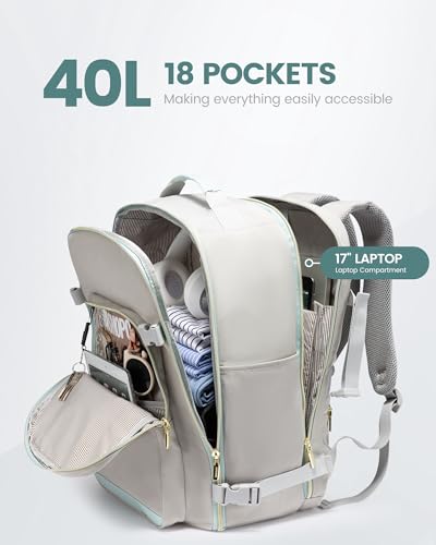 Image of LOVEVOOK 40L Travel Backpack Flight Approved Carry on Backpack,3 Packing Cubes,Waterproof Personal Item Travel Bag,TSA Carry on Luggage Suitcase Travel Essentials,Gifts for Women & Men,fits 17 inch Laptop