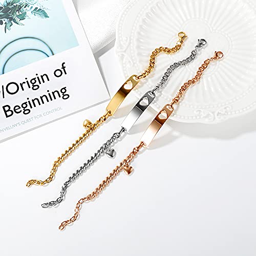 Jewish Blessings Bracelet Stainless Steel Curved Ends Id Heart-Shaped Link Bracelets Hebrew Shema Adjustable Prayer Bracelet Customizable Israel Jewelry for Women - 7.08" to 8.66"3