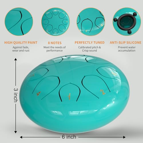 Image of Rain Drum for Outside Garden, 6 Inches 8 Notes Steel Tongue Chakra Drums, Waterproof Meditation Rain Chime, Musical Instruments for Adult Gift with Bag, Music Book, Drum Mallets (Blue)