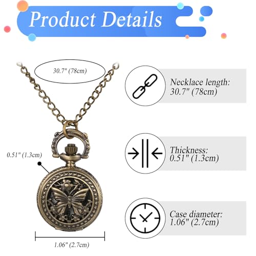 Image of JewelryWe Vintage Butterfly Pocket Watch: Retro Design Bronze Flower Openwork Cover Quartz Pendant Necklace Watches with Chain for Xmas for Mother's Day
