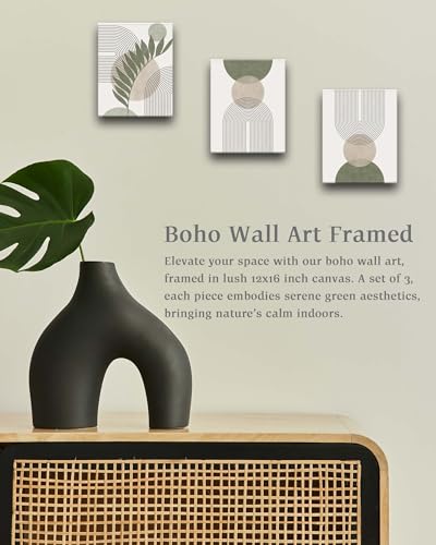 HesenDot Sage Green Boho Framed Wall Art,30x40CM Canvas Posters Prints,Minimalist Wall Decor,Mid-Century Modern Abstract Printing for Living Room Bedroom Bathroom Office,Set of 3 - Cosy Home Interiors HesenDot Sage Green Boho Framed Wall Art,30x40CM Canvas Posters Prints,Minimalist Wall Decor,Mid-Century Modern Abstract Printing for Living Room Bedroom Bathroom Office,Set of 3 - Image 3