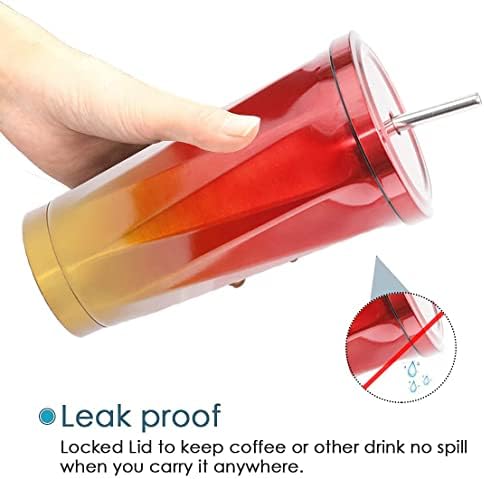 Grando Stainless Steel Tumbler with Straw and Leakproof Lid, Coffee Cup with Straw Double-Wall Vacuum Insulated Office Mug Car Drinking Cups for Ice Cold or Hot Drinking Orange 18oz/500ML
