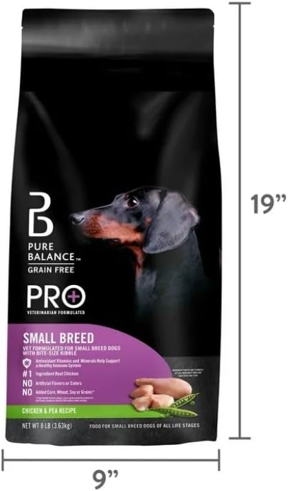 Pure Balance Pro+ Small Breed Dog Food, Chicken & Pea Recipe, Natural Dry Dog Food Kibble for Puppies and Adult Small Dogs, High Protein Healthy Dog Food, 8 Lbs ~ (1 Pack)